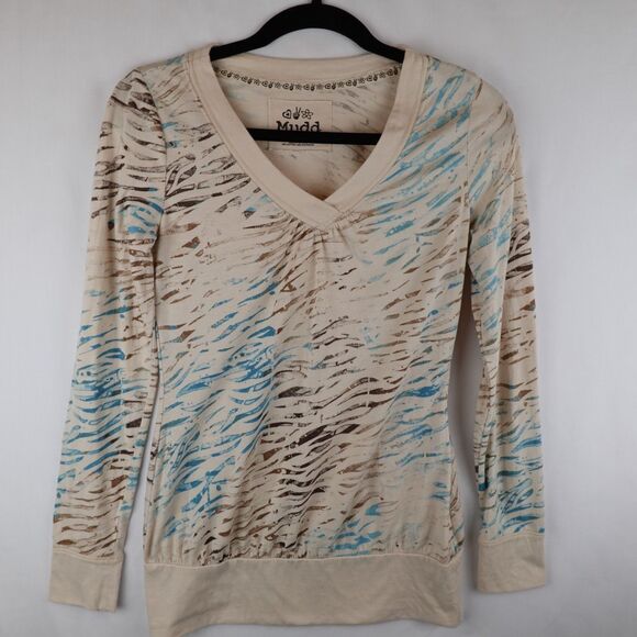 Mudd Vintage Shirt Womens Medium Long Sleeve Brown Blue Tan Animal Print Y2K 90s - Picture 10 of 11